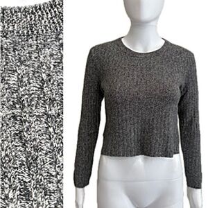 Aritzia Babaton Cropped Ribbed Marled Sweater Size XS Wool Blend Long Sleeve